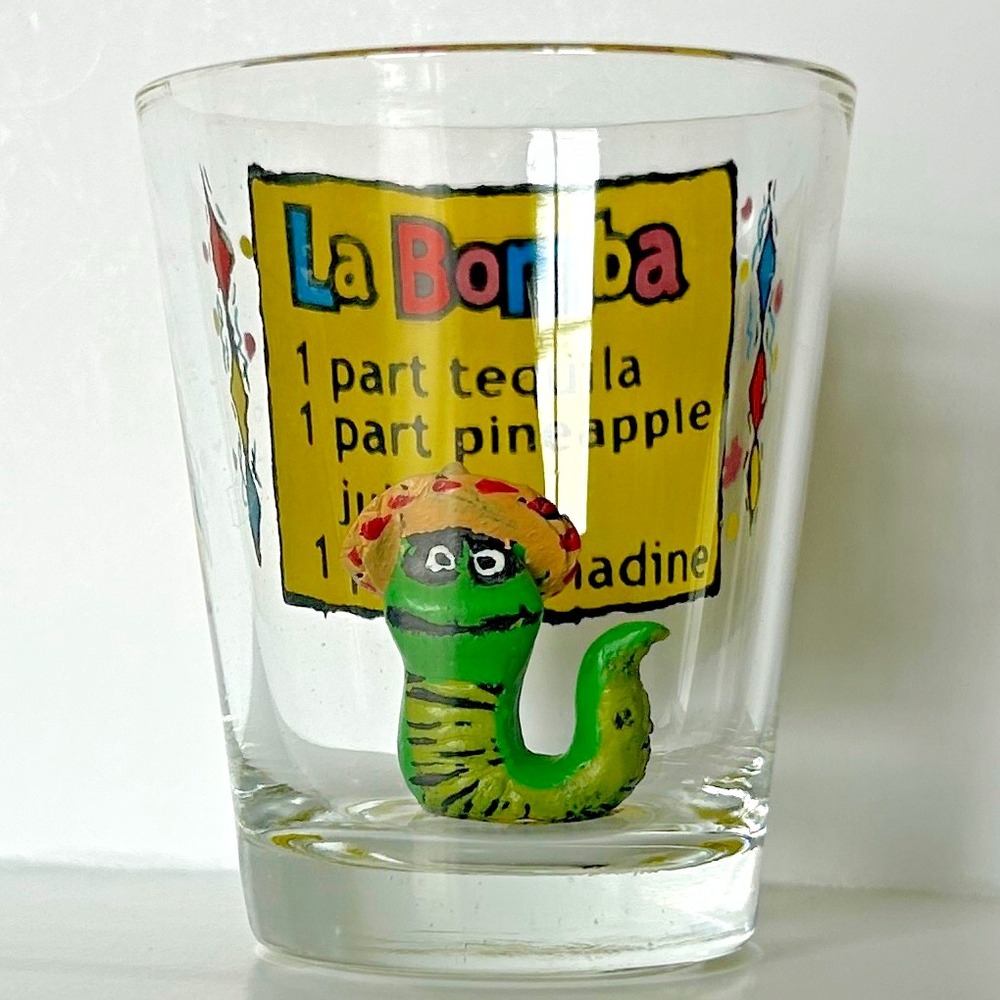 La Bomba Recipe Tequila Sombrero Worm Collectible Shot‎ Glass Barware Souvenir